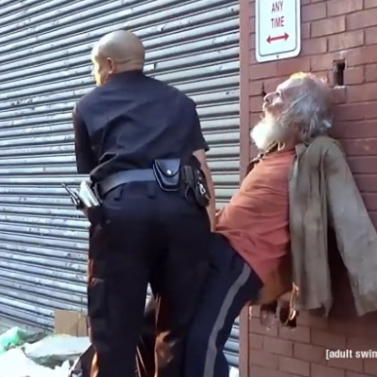As the homeless man with Eric André on "The Eric André Show" on Adult Swim.
